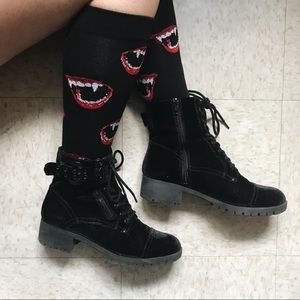 Black velvet combat boots